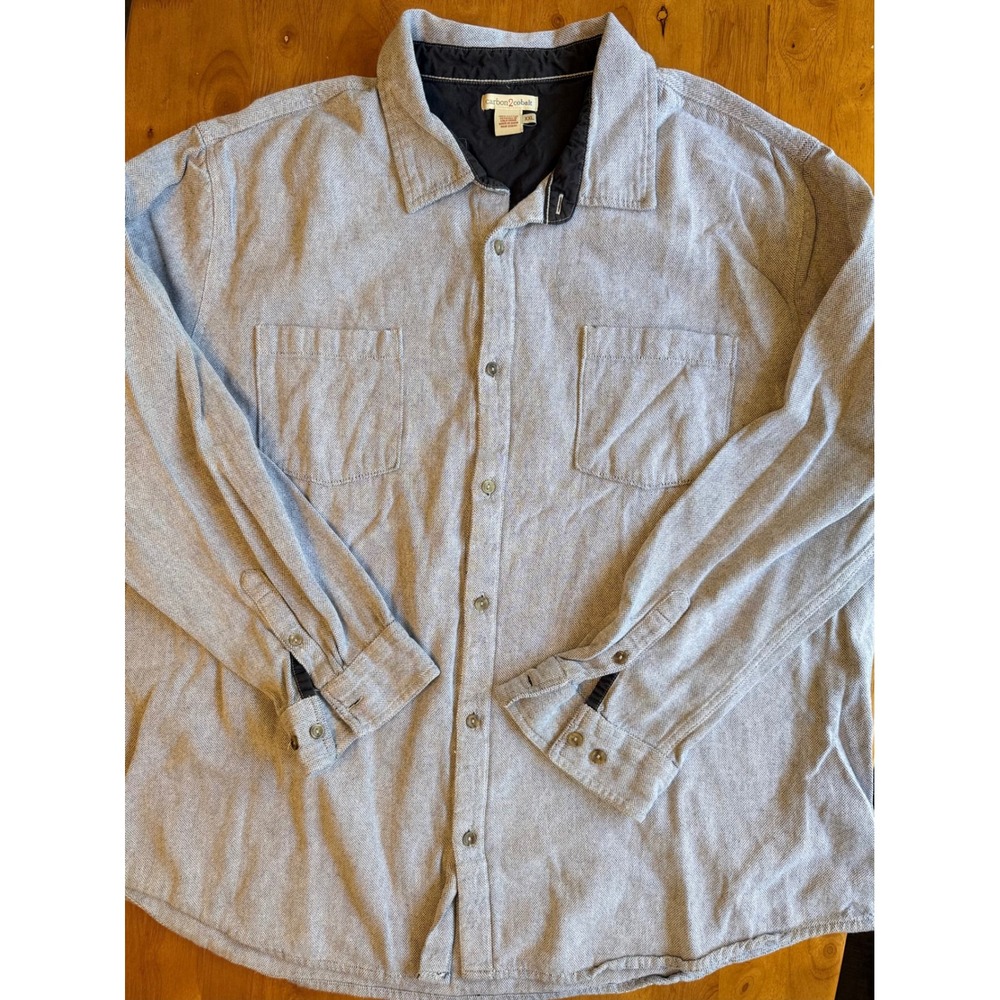 Carbon2Cobalt Mens XXL Blue Textured Cotton Button Down Shirt Long Sleeve 0599
